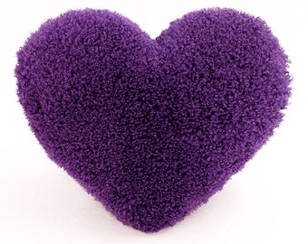 Curly Shag Purple Valentine Heart Shaped Decorative Toss Pillow - Small Size
