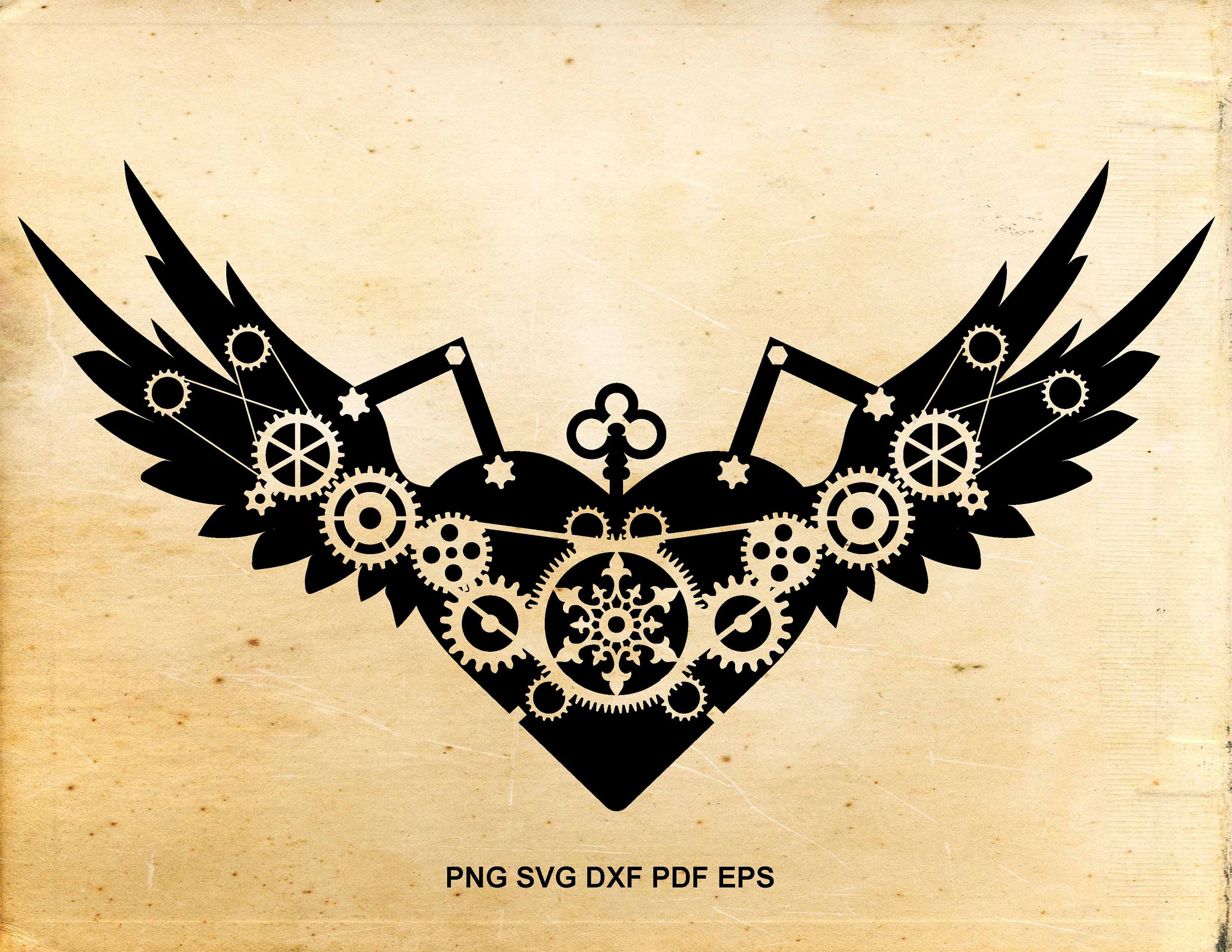 Download Steampunk svg files clipart Heart svg design Wings svg file