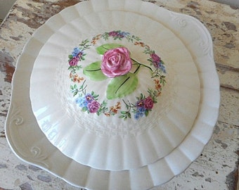 Vintage 30's Rose Floral Covered Dish ~ Finsbury Solian Ware England