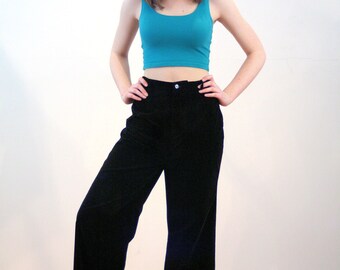 Wendi, 70s Black Velvet Pants M 28, Vintage Velveteen Pants, Cotton Velvet Trousers, Wide Leg Velvet Bellbottoms, Medium, 28 Waist 30 Inseam