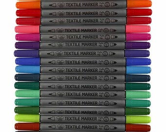 Fabric Painting Pens - Double Tip - Permanent Textile Marker - Pack of 20 Colours - Fine Medium