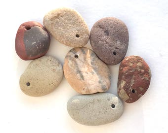 Drilled stone beads - Pebble beads - Natural stone beads - Alaska River stones - Beach pebbles - Bohemian bead supply - Raw stone - Eco bead