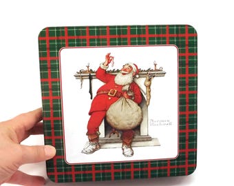 Vintage Candy tin, Gift tin, Storage tin, Santa tin, Holiday Decor, Norman Rockwell, Display tin, Christmas tin, Biscuit Tin, Santa Decor