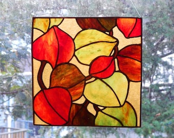 Stained Glass Autumn Leaves Panel/Leaf Suncatcher/Autumn Decoration/Housewarming Gift/Thanksgiving