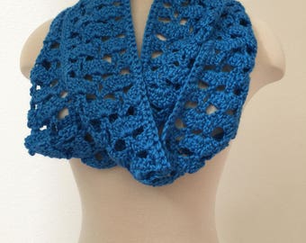 Cobalt Blue Infinity Scarf, Light Weight Blue Scarf, Lacy Blue Scarf, Infinity Blue Scarf, Gift for Her