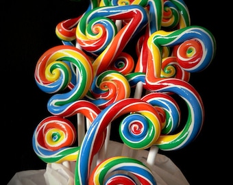 TABLE NUMBERS Swirl Clay Lollipop Circus Carnival Candyland Wedding or Birthday Decoration