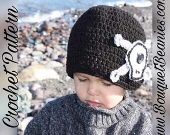 PDF Crochet Pattern - SKULL & BONES Beanie Hat Crochet Pattern- 6 Sizes