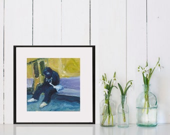 Art Oil Painting New York City Male Hoodie Subway Rider PRINT