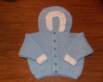 Hand Knitted Baby Boy's Hooded Sweater