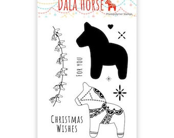 Dala Horse Photopolymer Stamps – Horses. Christmas stamp set, horse stamps, garland stamps, bunting stamp, star stamps, christmas wishes