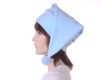 Pointed Stocking Cap Pastel Blue with Pompom Pointed Elf Dwarf Hat Warm Winter Hat Adult Mens Womens Cap