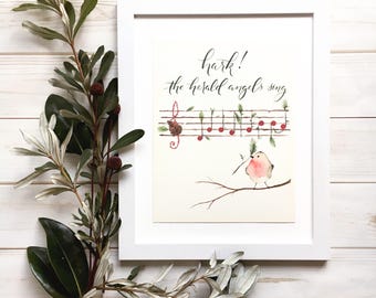 Hark! The Herald Angels Sing, Watercolor, Art Print, Christmas Print, Christmas Gift, Christmas Decoration, Home Decor, Christmas Decor