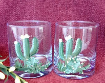 NEW (2) stemless wine glasses /Hand painted /cactus/Southwest/Mother's Day/friends/entertaining/Holiday/house warming/engagement/wedding/