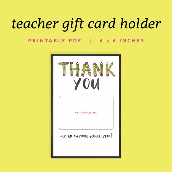 Teacher Gift Card Holder Printable Thank You Gift Card