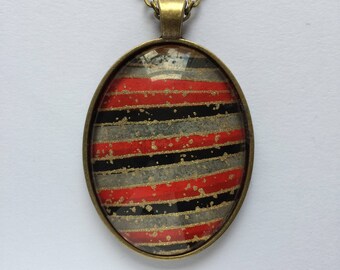 Pendant made with Japanese Chiyogami paper - Oval JP18