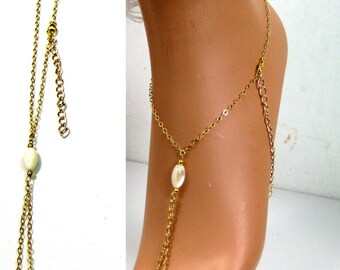 Gold plated foot bracelet (gold filled) and mother of Pearl N2558