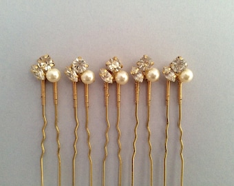 Bridal hair pins, bridesmaid hair pins, crystal hair pins, gold hair pins, pearl hair pins