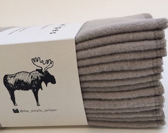 Cloth Wipes Family Cloths Zero Waste Reusable Cloth Wipes Cloth Napkins Baby Cloth Wipes Family Cloth Unpaper - 12 or 30 Packs - Taupe