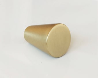 Brass Knob 1" Large Satin Brass Cabinet Knob Drawer Pull - Mid-Century Modern Knob