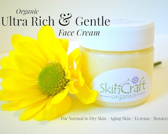Organic Face Cream - Face Moisturizer w/ Jojoba & Calendula - Ultra Rich and Gentle for Dry - Aging - Eczema - Damaged Skin - 1 oz