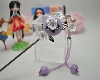 Chinese Sliver Flower Purple Moon Hair Accessories Hair Clip Hair Pins Hair Stick