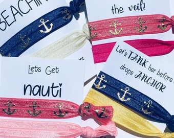 Bachelorette Party Favors// NAUTICAL// BEACH themes Elastic Creaseless Hairties