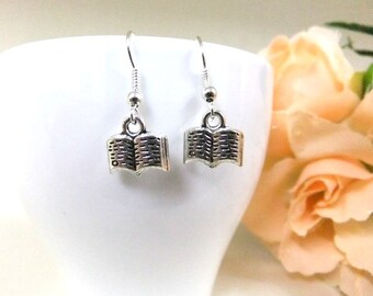 Book Earrings, Small Earrings, Silver Earrings, Gift, Booklovers, Simple Earrings, Small Gift, Silver Book Earrings, Stocking Stuffer, Xmas