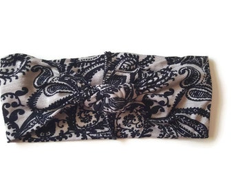 Baby girl turban headband, baby head wrap, damask print baby accessories, baby girl gift, knit headband, trendy baby accessories