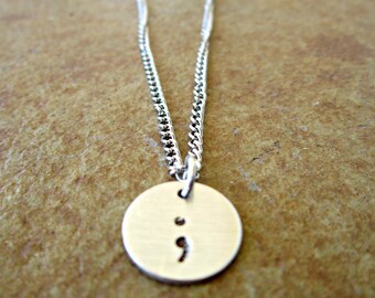 Semicolon Necklace, Semicolon Jewelry, Project Semicolon, My Story Isn't Over, Handstamped Necklace, Inspirational Necklace, Semi Colon