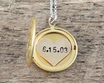 Wedding Date Necklace, Personalized Locket Necklace, Bridesmaid Gift, Heart Locket Pendant, Gift for Bride, Custom Date Necklace
