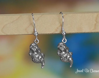 Sterling Silver Otter Earrings Pierced Fishhook Earwires Solid .925
