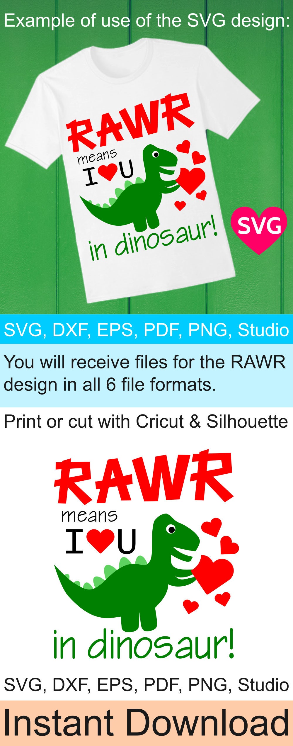 Download Valentine SVG Rawr Means I Love You in Dinosaur SVG file ...