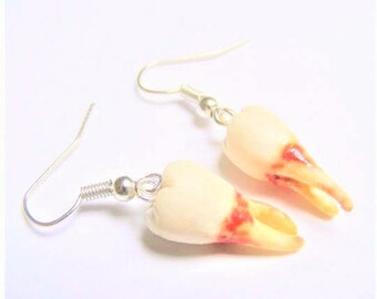 Human Tooth Earrings, Halloween Earrings, Tooth Earrings, Tooth Jewelry, Halloween Jewelry, Polymer Clay Scary Earrings Macabre Jewelry Bone