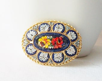 Vintage Micro Mosaic Glass Brooch, Mosaic Vintage Brooch, Vintage Italian Mosaic Brooch Pin, Something Old Something Blue