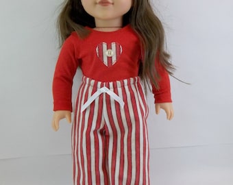 18 inch Doll Flannelette Pajamas Red Stripe Pants with Red Top Fits American Girl 18 inch Dolls Sleepwear Toys