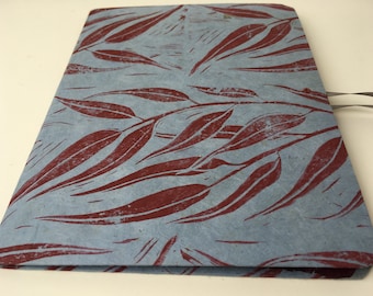 Willow Portfolio with hand-printed cover, small portfolio paper storage, art folder, organizer, folder with Willow leaf block-print paper