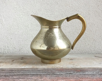 Vintage Brass Pitcher, Retro Watering Can, 1970s-1980s Decor, Flower Vase