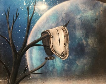 Dali art Dali painting Salvador Dali clock Persistence Of Memory Surrealism art Canvas art Original wall art Blue landscape Clock painting