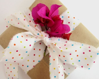 Polka Dot Cotton Craft Ribbon - Shabby Style Gift Wrap Ribbon - Fiber Craft Supplies - Spotty