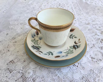 Vintage Mismatched Tea Cup Trio in Duck Egg Blue and Gold