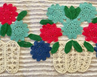 Hand crocheted flower baskets