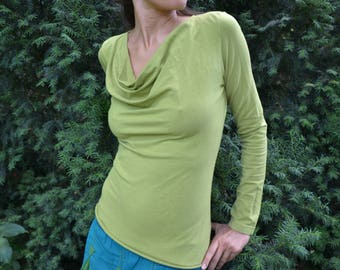 Hemp jersey long sleeve waterfall neck shirt "Cachoeira"