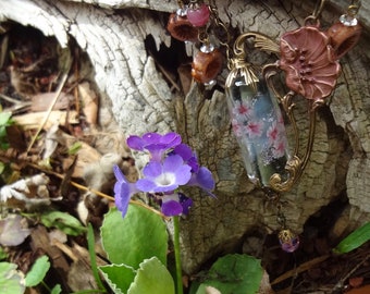 Pink Azalea Art Glass Necklace