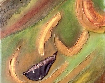 In the wind original artwork mixed media art landscape painting acrylic paint and embellish art medium