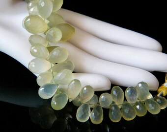Green Chalcedony Faceted Tear Drop Beads Briolettes, Gemstone Briolette, Semiprecious Beads 219