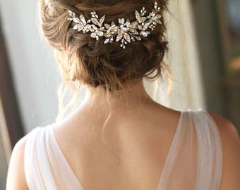 Pearl Bridal Comb, Pearl Wedding Hair Comb, Floral Bridal Hair Comb, Bridal Accessory, Bridal Back Piece, Wedding Back Comb, Bride - 7012