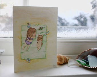 Little girl on beach - Handmade - Cards