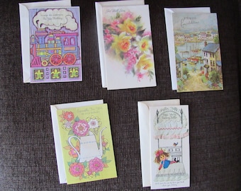 Lot of 5 Vintage Unused Greeting Cards Happy Birthday Get Well Free Shipping