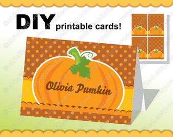 Printable Place Cards Thanksgiving Editable JPG & Word Pumpkin Polka dots images 8,5 x 11" sheet DIY Digital Collage Sheet cf00001-29b