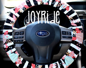 Steering Wheel Cover Urban Prep Stripes And Flowers Lilly Inspired With Matching Keychain Option Christmas Present